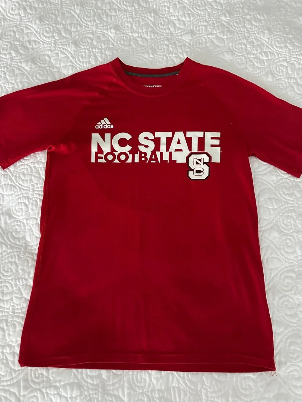 Adidas NC State Football Logo Tee in Red and White